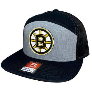Boston Bruins 3D Snapback Seven-Panel Trucker Hat- Heather Grey/ Black